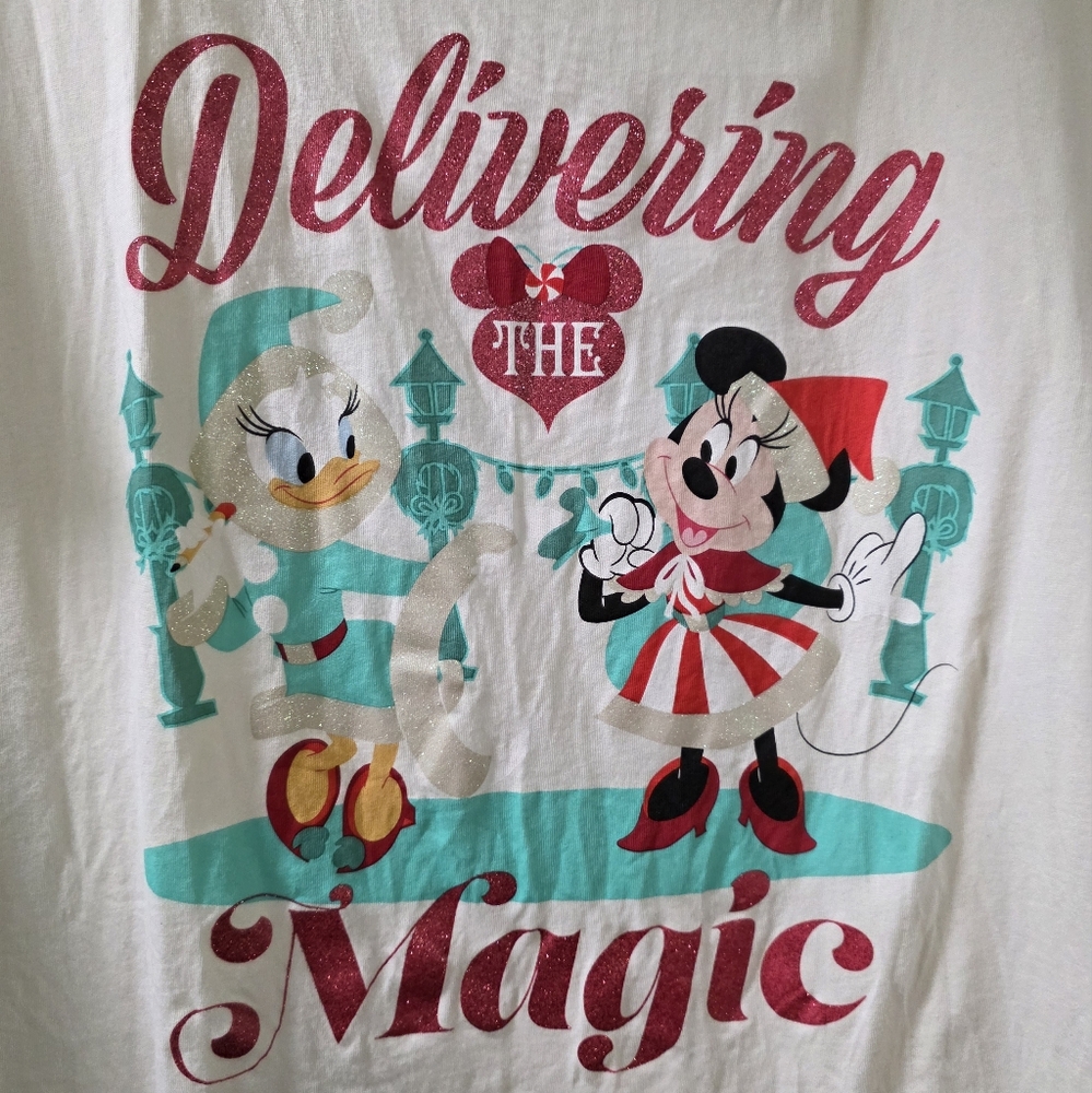 Christmastime Disney Minnie and Daisy White Tee with Red and Teal Accents